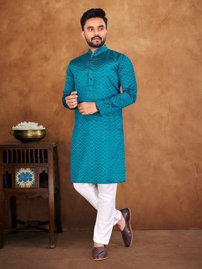 Rama color silk kurta