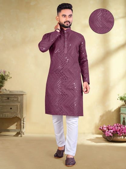 Onion color mirror work kurta for mens