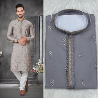 Cotton Silk Embroidery Kurta For Mens