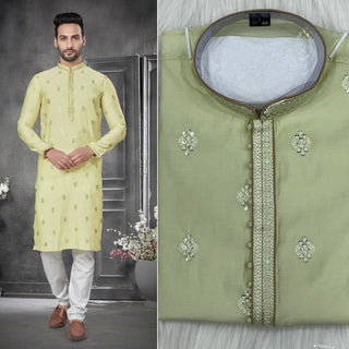 Cotton Silk Embroidery Kurta For Mens