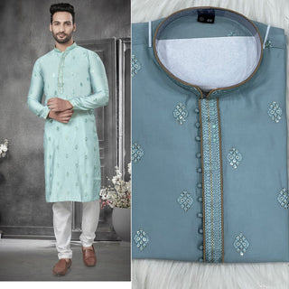 Cotton Silk Embroidery Kurta For Mens