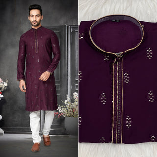 Cotton Silk Embroidery Kurta For Mens