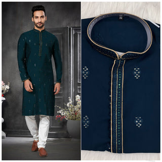 Cotton Silk Embroidery Kurta For Mens