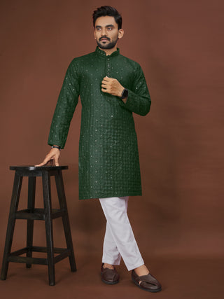 Soft Cotton Men Kurta Pajama Set with Mirror Embroidery Kurtas