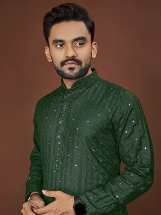 Soft Cotton Men Kurta Pajama Set with Mirror Embroidery Kurtas