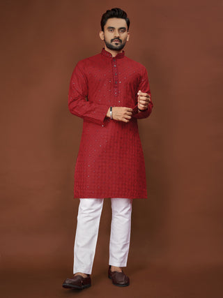 Soft Cotton Men Kurta Pajama Set with Mirror Embroidery Kurtas