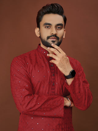 Soft Cotton Men Kurta Pajama Set with Mirror Embroidery Kurtas