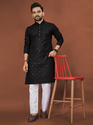 Soft Cotton Men Kurta Pajama Set with Mirror Embroidery Kurtas