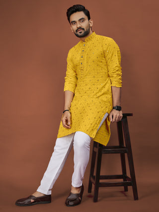 Soft Cotton Men Kurta Pajama Set with Mirror Embroidery Kurtas