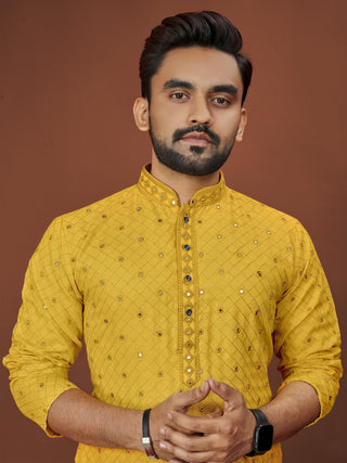 Soft Cotton Men Kurta Pajama Set with Mirror Embroidery Kurtas