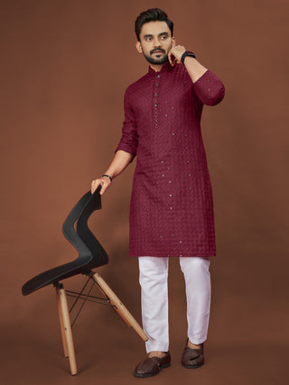 Soft Cotton Men Kurta Pajama Set with Mirror Embroidery Kurtas