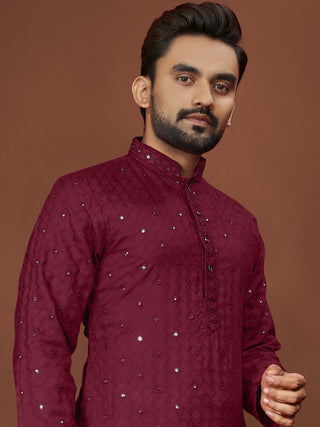 Soft Cotton Men Kurta Pajama Set with Mirror Embroidery Kurtas