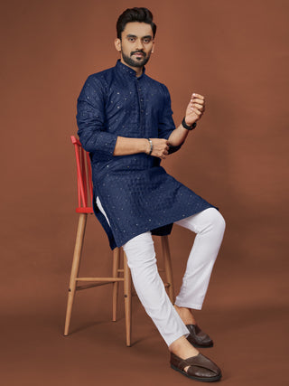 Soft Cotton Men Kurta Pajama Set with Mirror Embroidery Kurtas