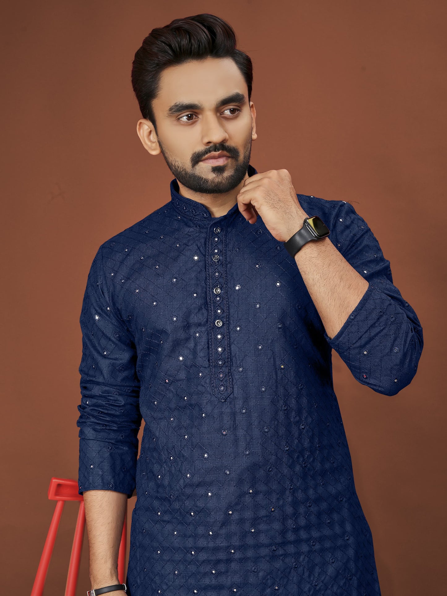 Soft Cotton Men Kurta Pajama Set with Mirror Embroidery Kurtas
