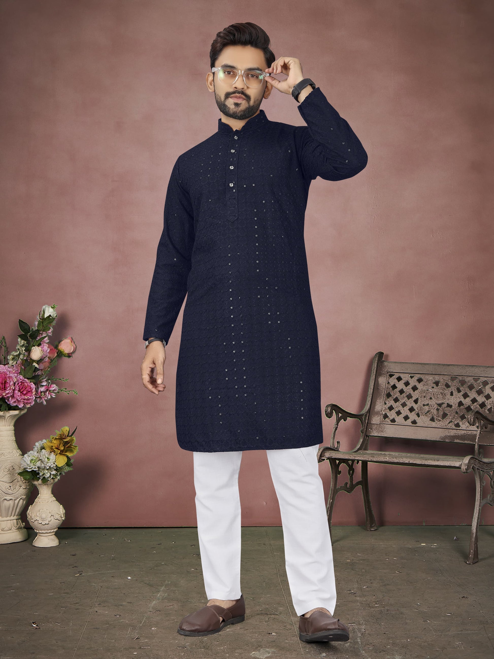 Blue lucknowi Kurta for wedding
