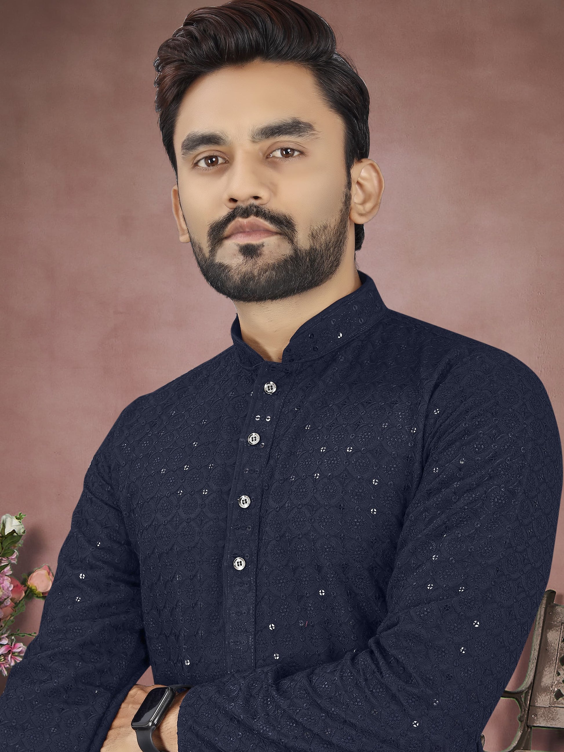 Stylish sequins work kurta with pajama
