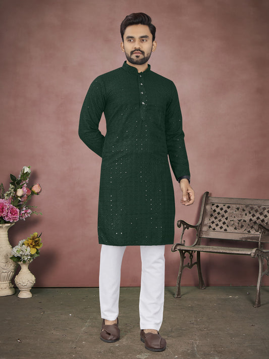 Green color rayon kurta for mens