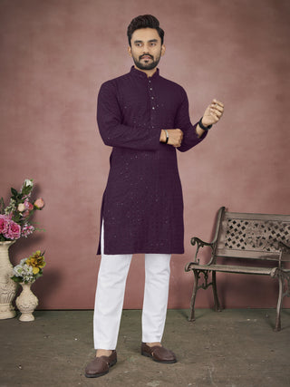 Green Lakhanwi Sequences Work Kurta Set for Men