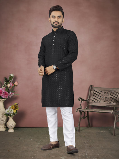 Black wedding wear sequins work kurta
