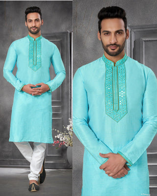 Wedding Kurta Mirror Work Neck Kurta For Men