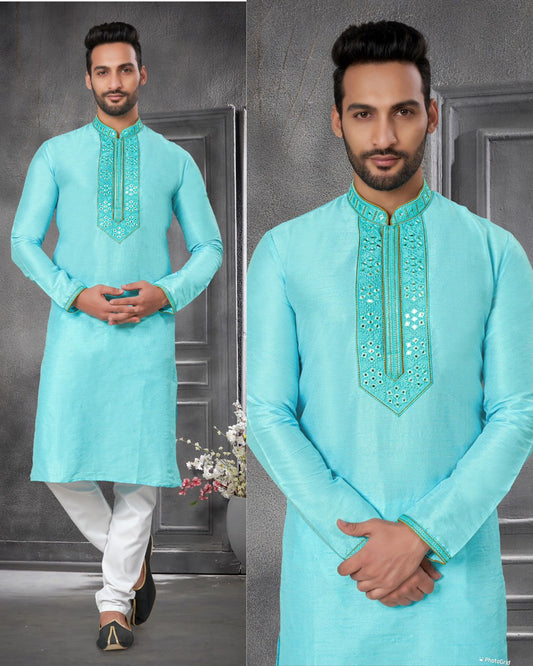Long sleeve silk kurta pajama for men
