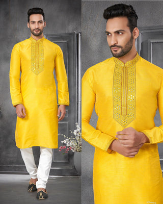 Wedding Kurta Mirror Work Neck Kurta For Men