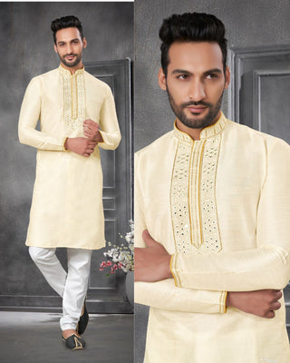 Wedding Kurta Mirror Work Neck Kurta For Men