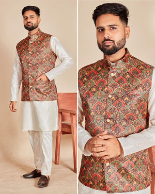 Wedding Clothing Koti Kurta Set For Men