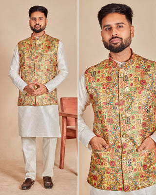 Wedding Clothing Koti Kurta Set For Men