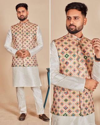 Wedding Clothing Koti Kurta Set For Men