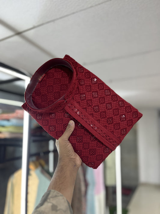 Red color rayon kurta