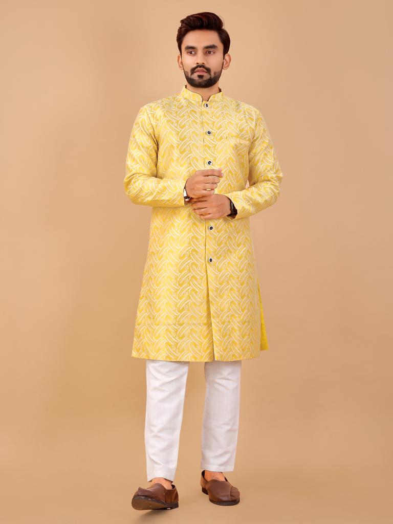 Yellow color stylish kurta with pajama
