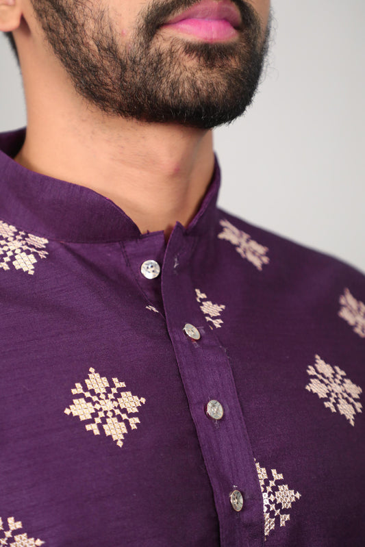 Purple Color Traditional Mens Party Wear Kurta Pajama Sets
