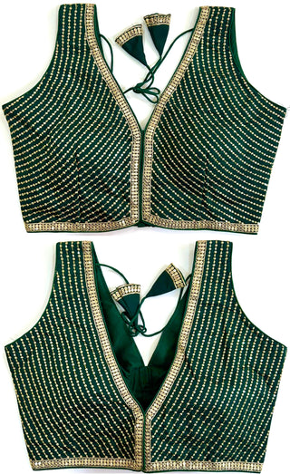 Green color sequence blouse