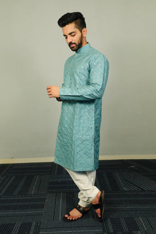 sky blue designer kurta for men