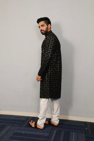 Beautiful Embroidery Sequins Work Mens Kurta Pajama