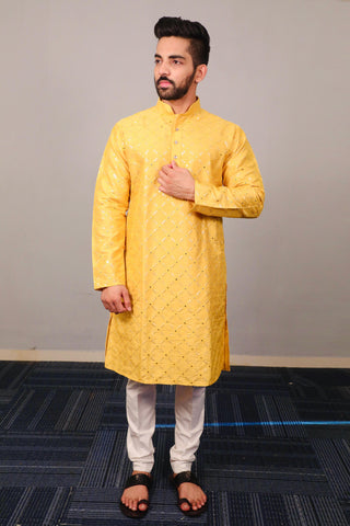 Beautiful Embroidery Sequins Work Mens Kurta Pajama