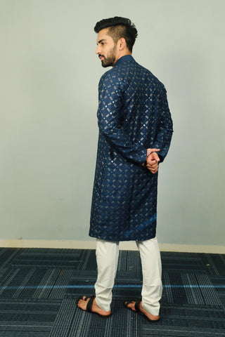 Beautiful Embroidery Sequins Work Mens Kurta Pajama