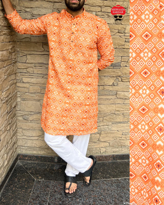 Designer Soft Cotton Print Kurta Set For Men