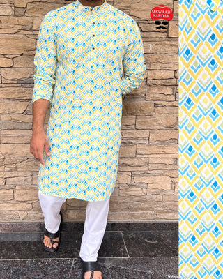 Designer Soft Cotton Print Kurta Set For Men