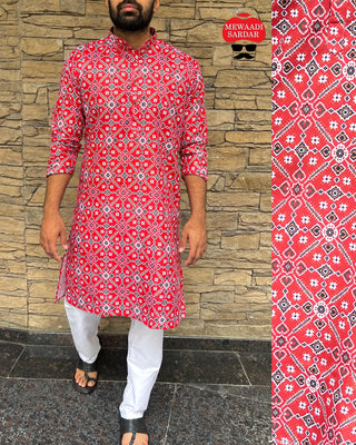 Designer Soft Cotton Print Kurta Set For Men