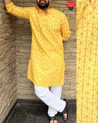 Designer Soft Cotton Print Kurta Set For Men