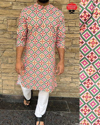 Designer Soft Cotton Print Kurta Set For Men