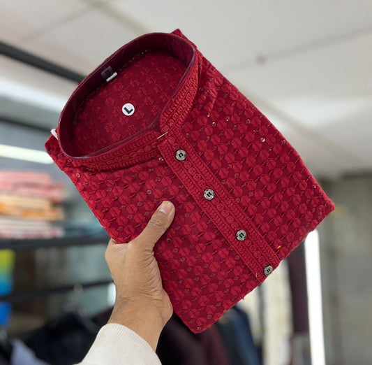 Red color rayon kurta