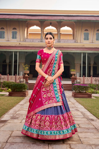 Blue Silk patola foil print design lehenga choli with price