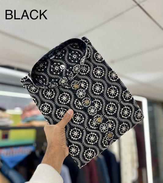 Black color rayon kurta for wedding