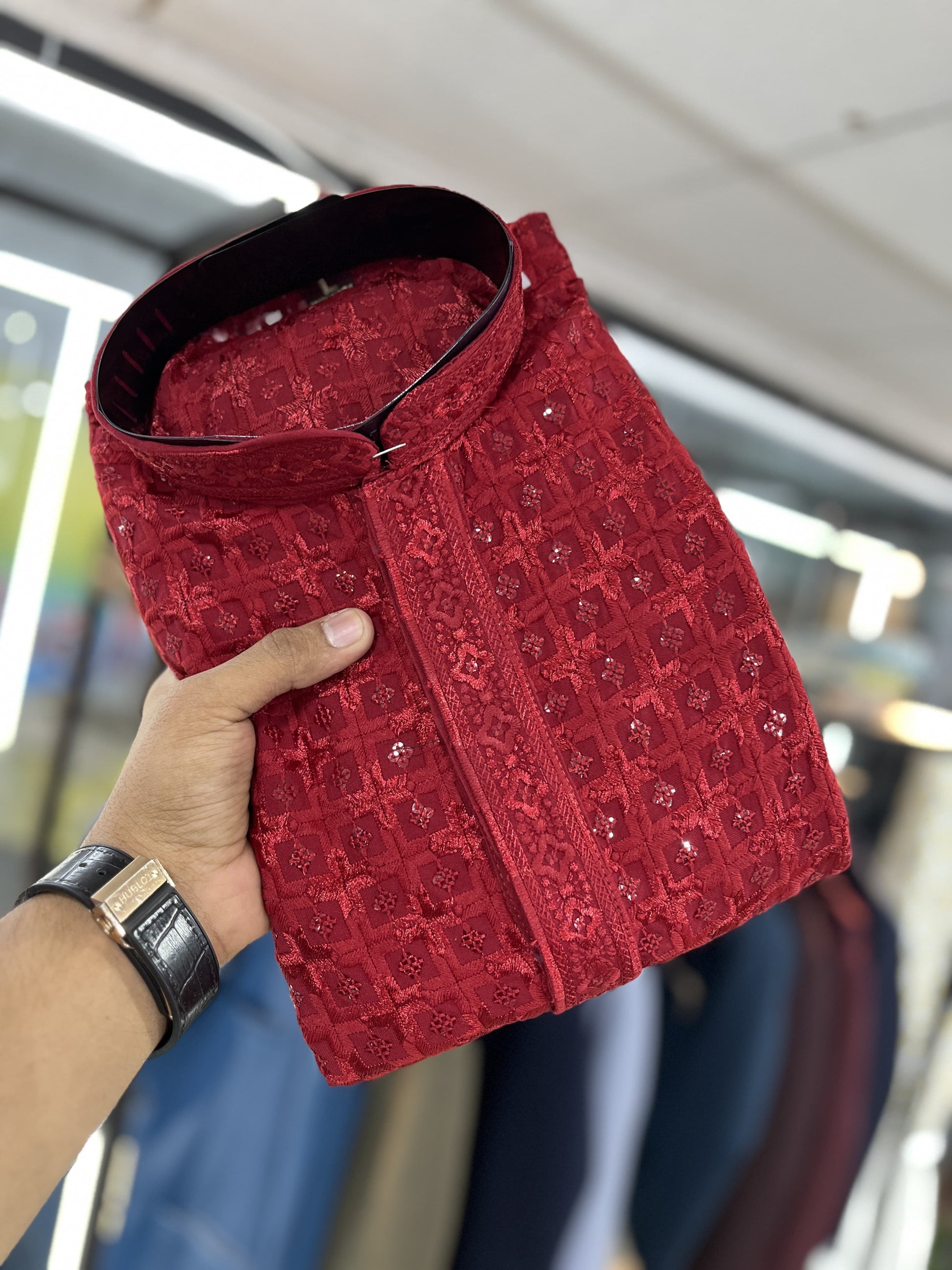 Red rayon kurta for men