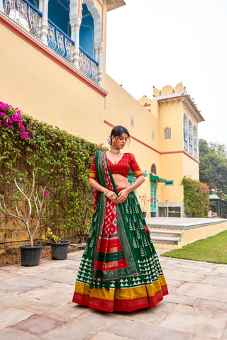 Green Color Traditional lehenga choli dola silk with price