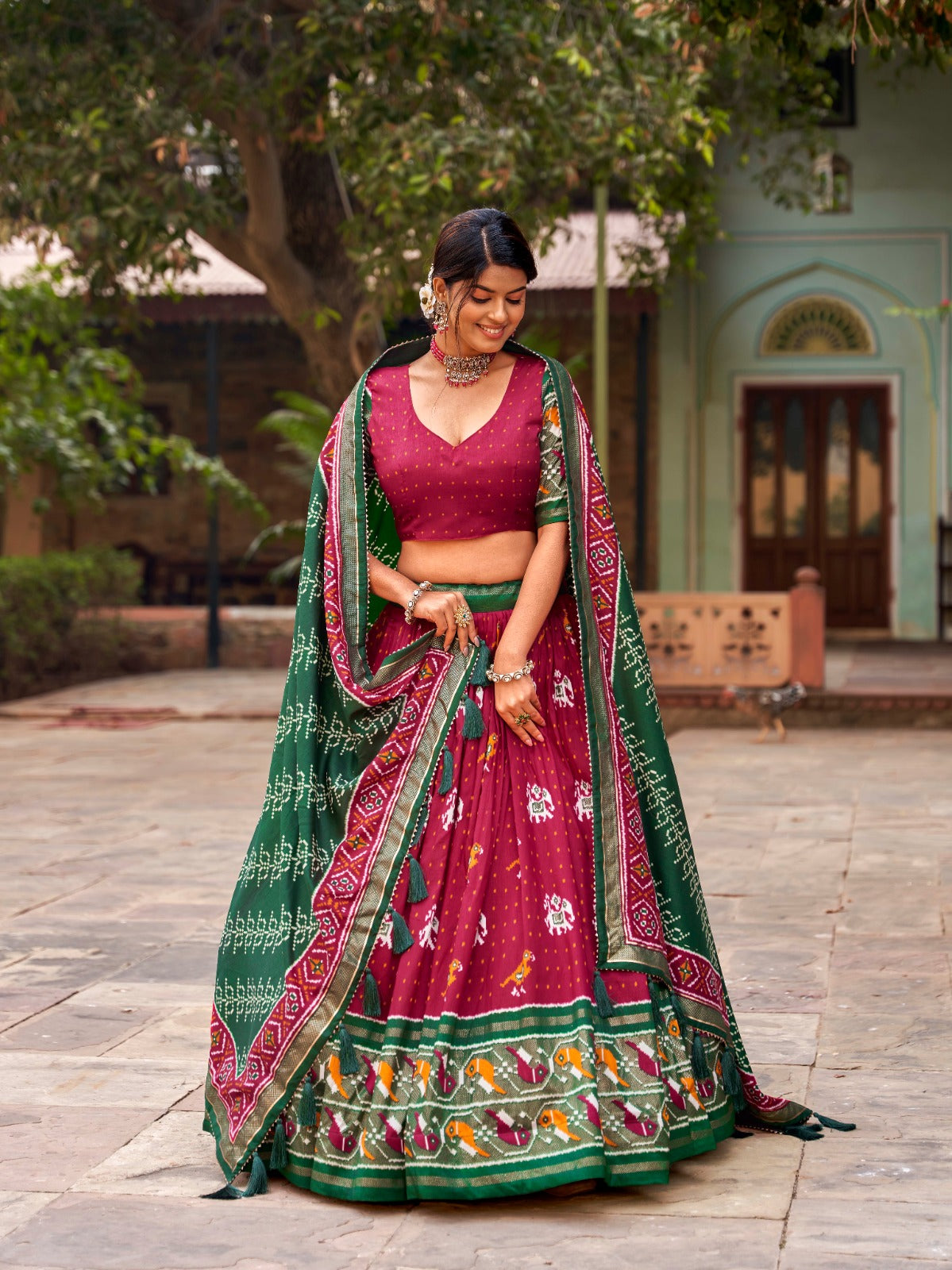 Red Silk lehenga choli with dupatta