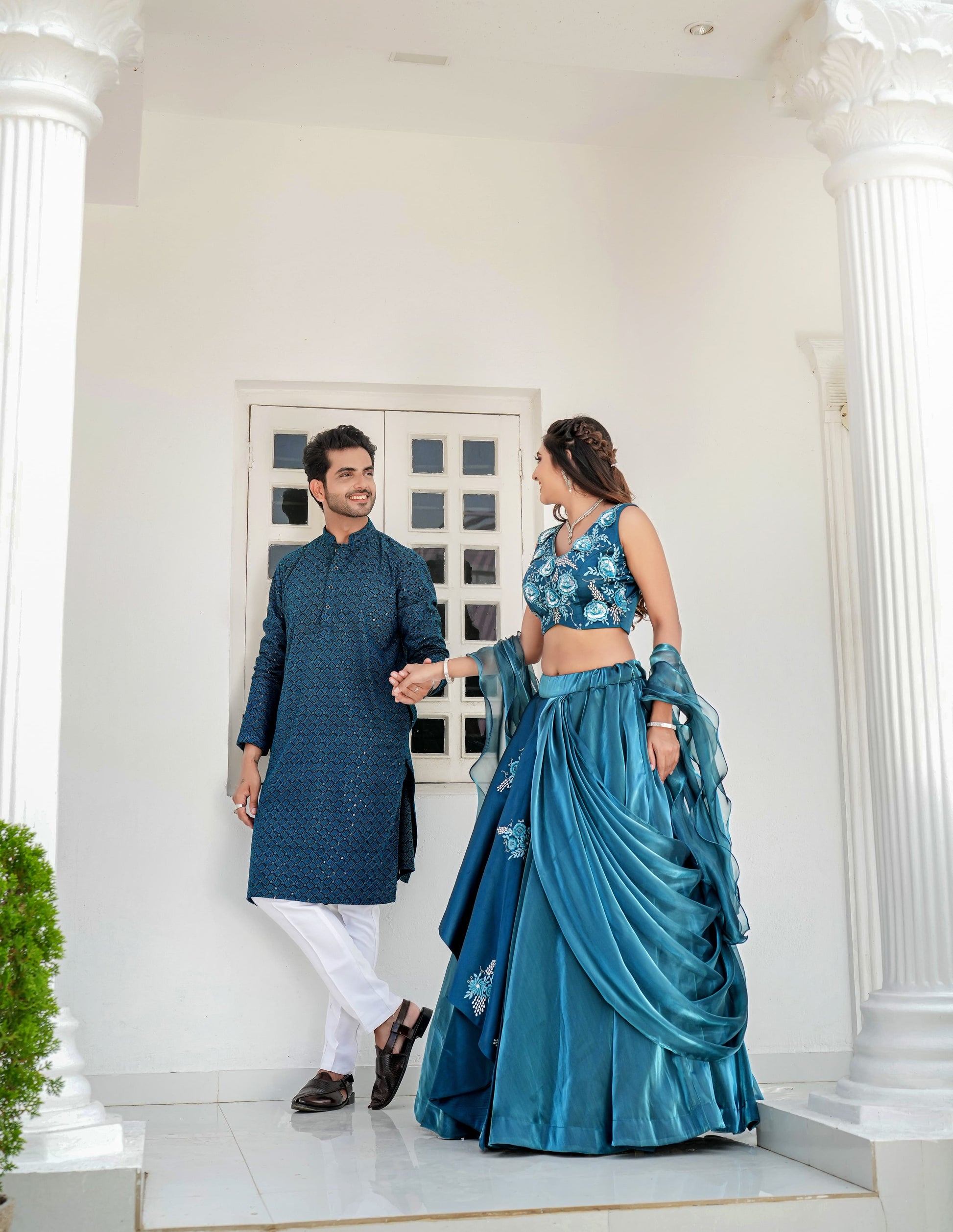 Rama Blue Designer Couple Wear Outfit For Party Wear – Ragthm